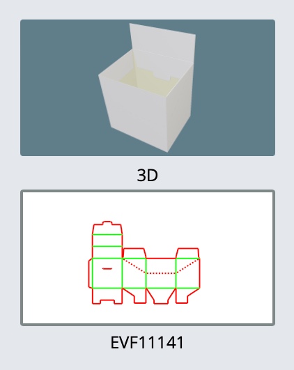 EVF11141 — Espositore contenitore da banco — Vista 3D, fustella e codice
