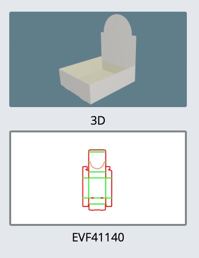 EVF41140 — Espositore contenitore da banco — Vista 3D, fustella e codice