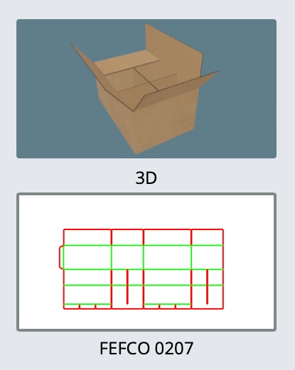 FEFCO 0207 — Scatola 6 bottiglie — Vista 3D, fustella e codice